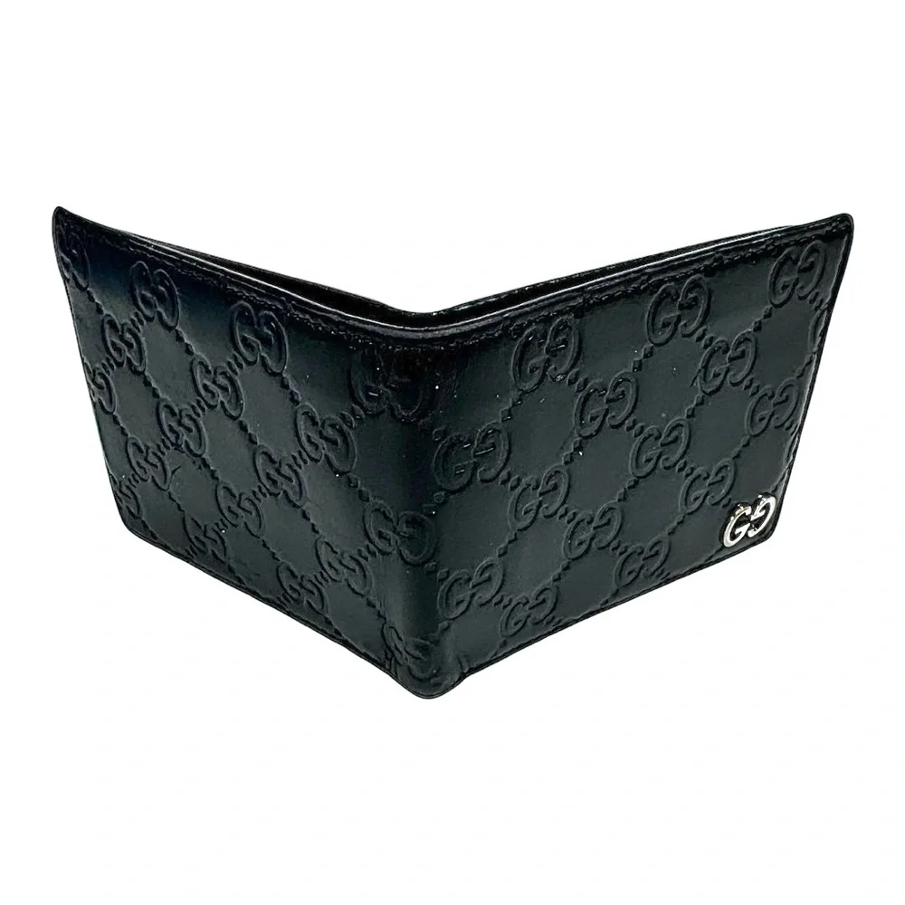 Gucci Black Leather Bifold Wallet GG Logo Silver Hardware Men’s Authentic